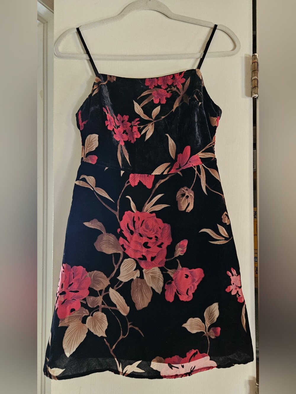 LUSH Y2K Black Red Floral Mini Dress Spaghetti Strap Size Small